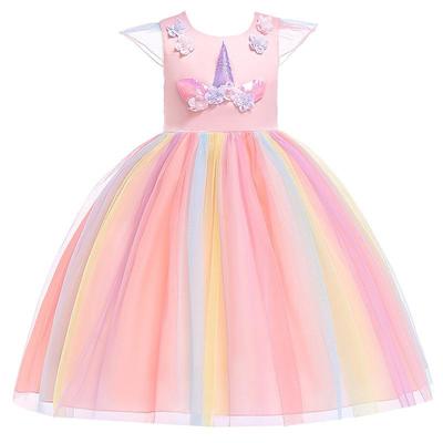 Regenboog Mesh Eenhoorn Avond Tutu Jurk, Bloemenmeisje Kinderen Verjaardag Carnaval Optreden Jurk