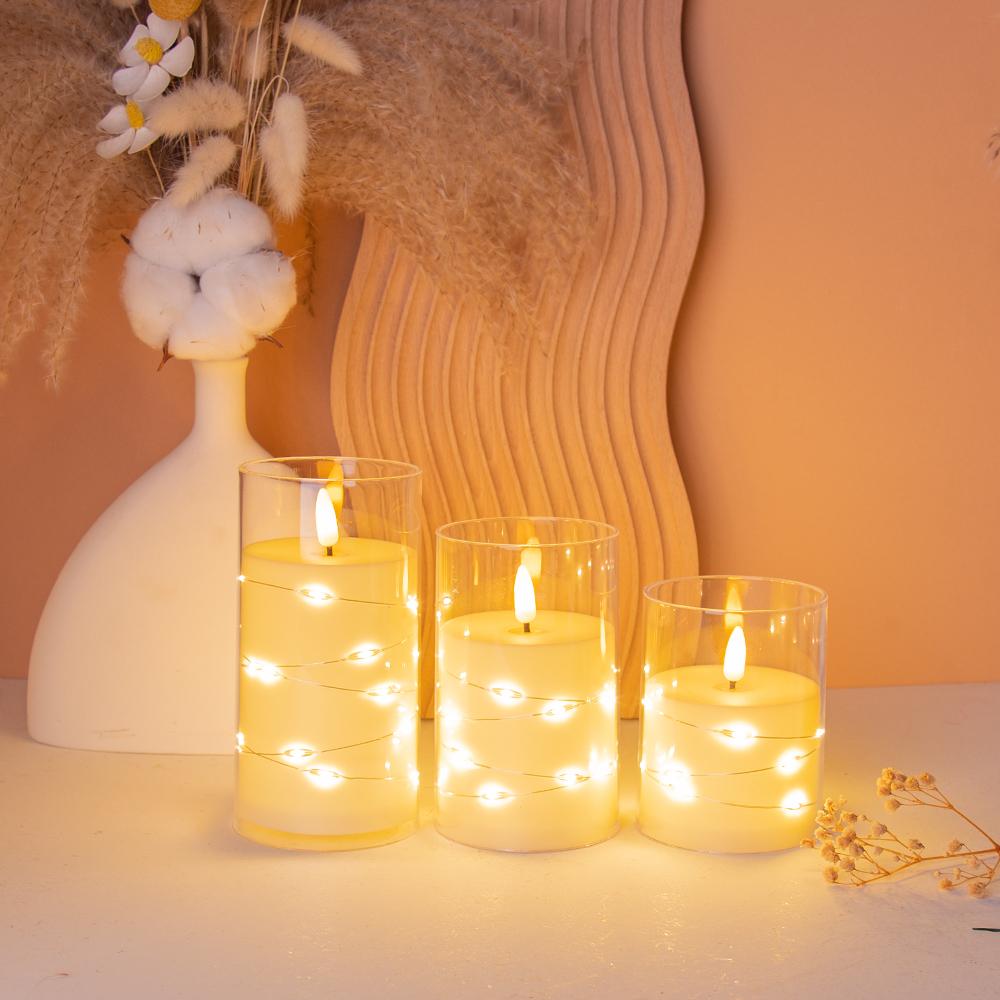 Glass-Covered LED Flameless Candles with Fairy Lights