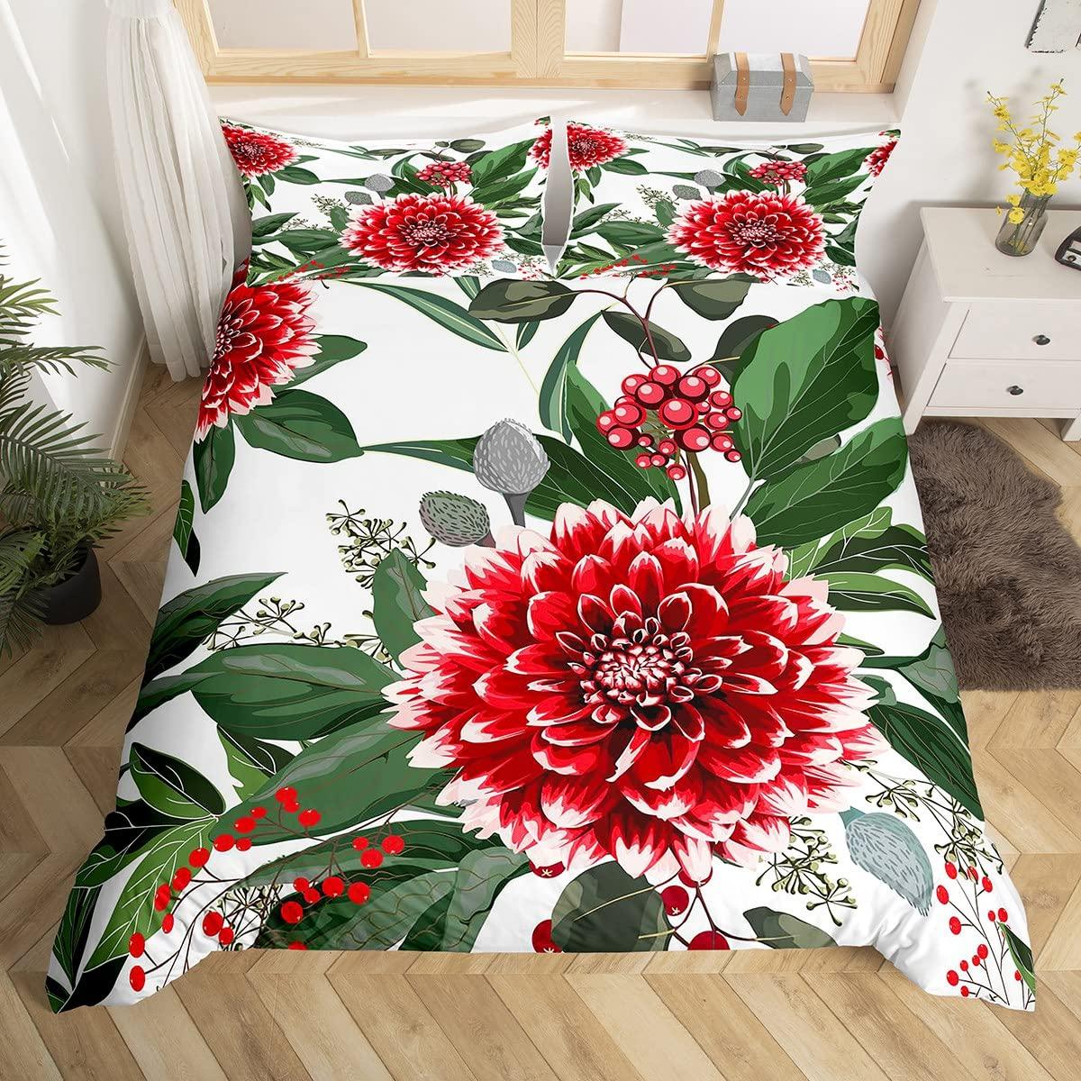 

Комплект постельного белья с цветочным принтом хризантемы, комплект постельного белья с ботаническими цветами из микрофибры, с изображением птиц и растений, пододеяльник King Queen для девочек и женщин EU single(135x200cm)