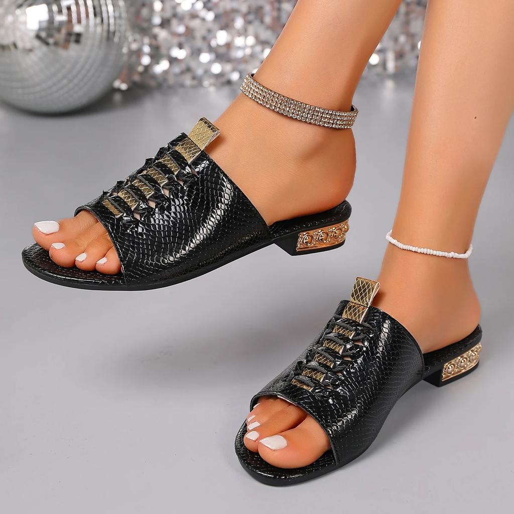 Fashion Women High Heels Slippers 2025 New Elegant Low Heel Shoes Wedding Party Sandals Comfortable Non-slip Women Slippers Slides Women