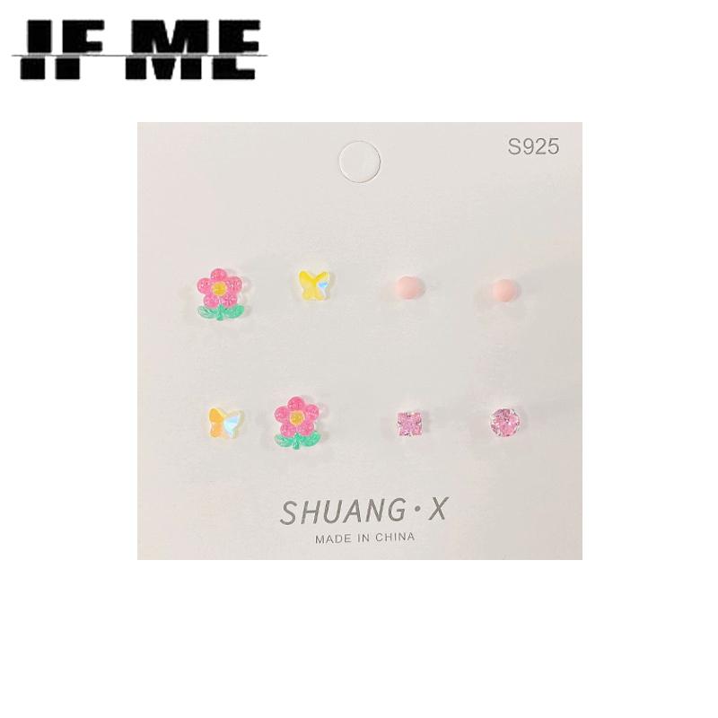 

IF ME 4шт / набор корейская смола цветок бабочка серьги винтажная серьга шпилька для женщин аксессуары ювелирные изделия