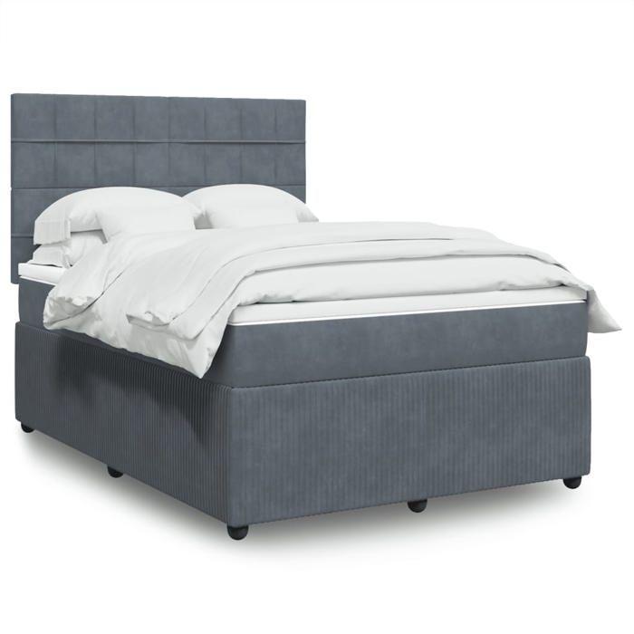 VidaXL Slat Bed Base and Mattress Dark Grey 160x200cm Velvet, Bed, Platform Bed, Panel Bed 3294683