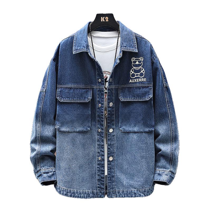 Męska kurtka dżinsowa z gradientem 2022 – Wiosenno-jesienna moda młodzieżowa, casualowy płaszcz z nadrukiem