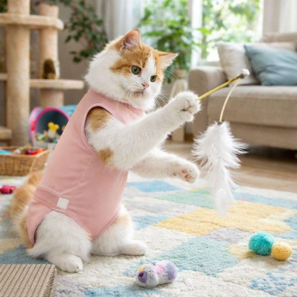 Elastic Cat Recovery Suit Washable Soft Breathable Anti-Licking Bodysuit Adjustable Protective Pet Sterilization Suit
