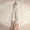 Ballet-Style Bow Mid-Calf Socks Women Summer Thin Hollow-Out Lace Slouch Socks