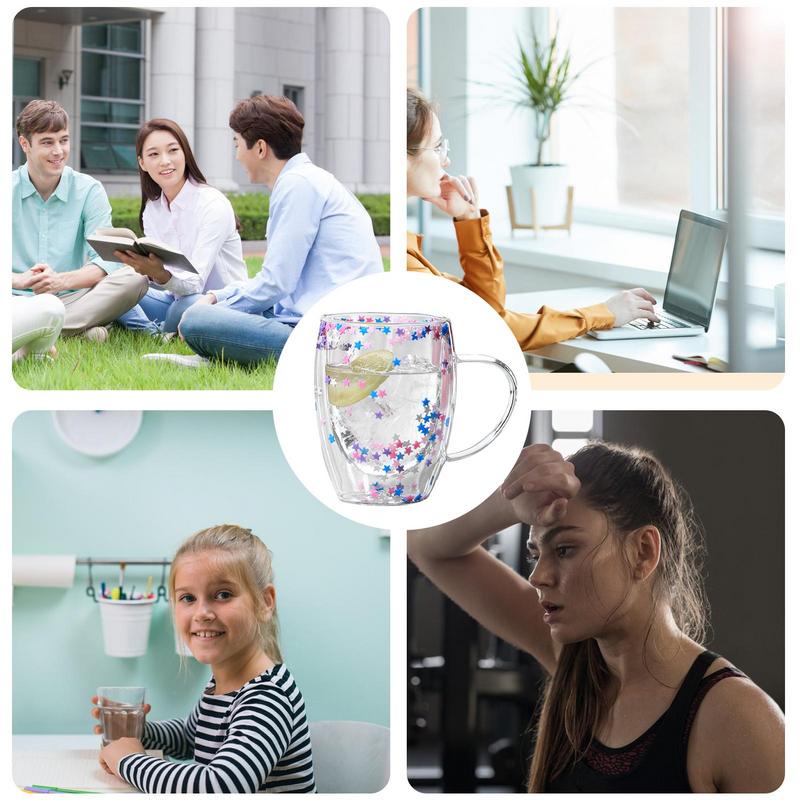 Double Layer Glass Cups High Borosilicate Milk Coffee Cups Christmas Cups Quicksand Double Wall Coffee Mug Water Bottle