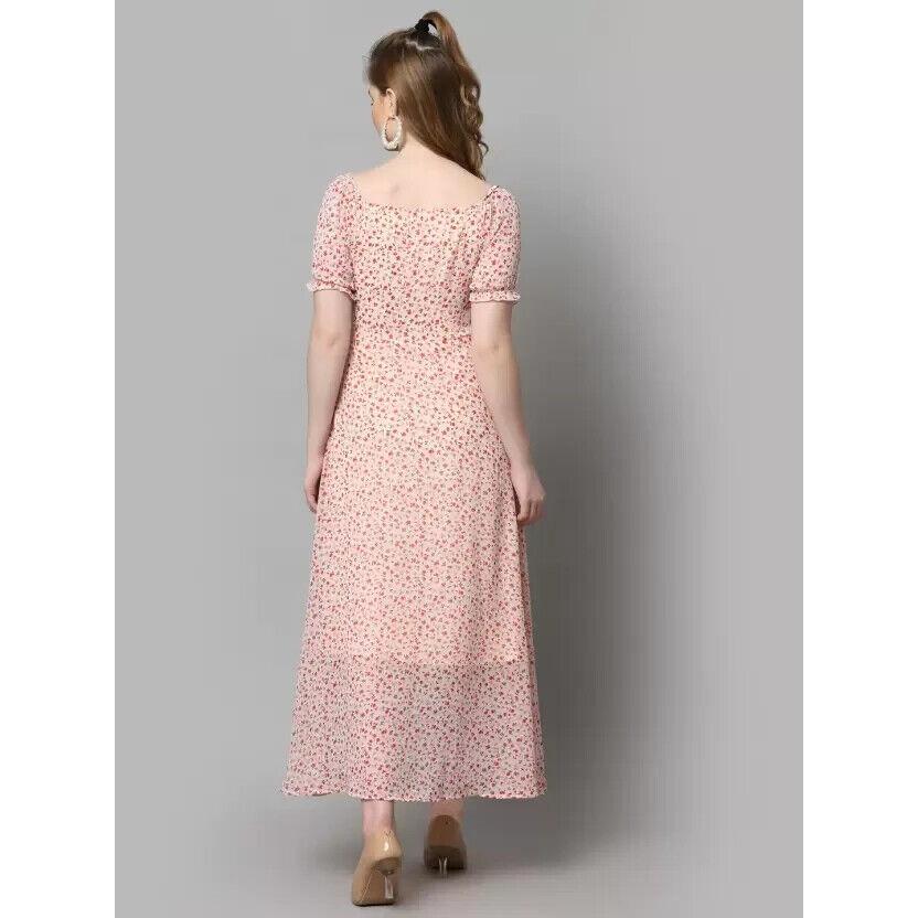 Women Fit and Flare Printed Georgette Maxi Dress with Polyester Lining Dress VF-1809