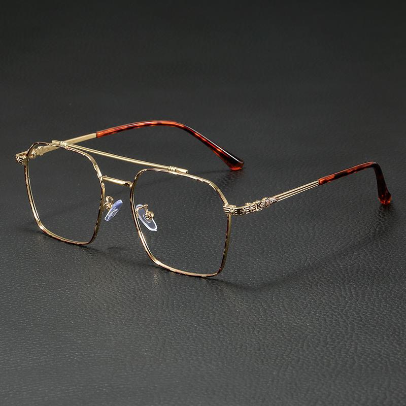 

Retro ultralight double beam metal flat lens for men and women big face slimming classic casual glasses золотий