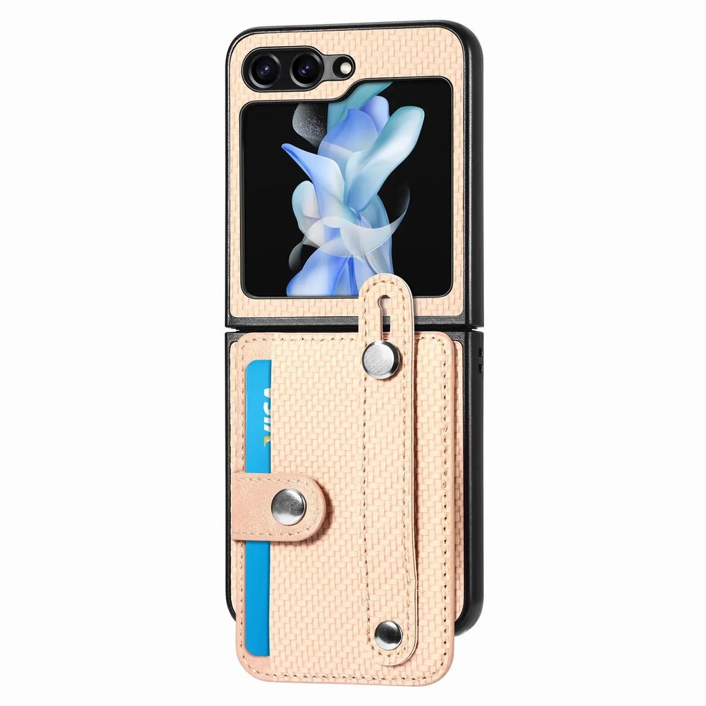 Wallet Case With Card Holder & Wrist Strap for Samsung Galaxy Z Flip 6 5 4 3 2 Flip6 Flip5 Flip4 Flip3 Flip2 5G PU Leather Cover
