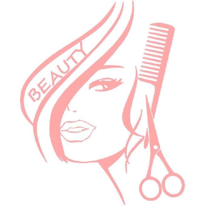 BIBITIME Modern Fashion Beauty Girl Cut Hair with Scissors Comb Barber Shop Wall Decal Window Sticker Hairdressing Salon Creative Personality Vinyl