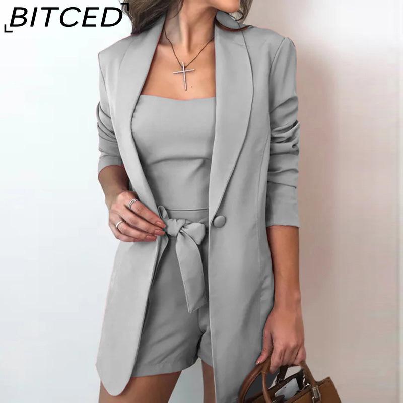 BITCED Spring Summer Solid-color Vest Suit Jacket, Elegant High-waisted Shorts Three-piece Women's Wear