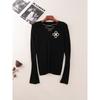 Accessible Luxury Rhinestone Four-Petal Leaf Bell Sleeve V-neck Sweater Elegant Slim-Fit Long Sleeve Inner Wear Blouse Women