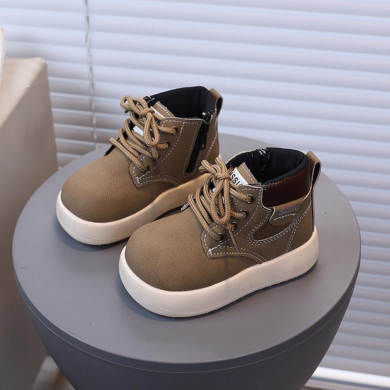 

New Autumn/Winter Round-Toe Yellow Boots, Trendy Fashion, Solid-Color Versatile Durable for Boys and Girls 21 хаки