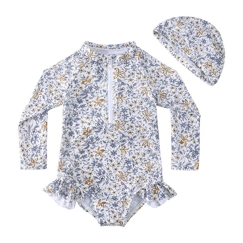 Girls Floral One Piece Swimwear with UPF Sun Protection Quick Dry for Toddlers