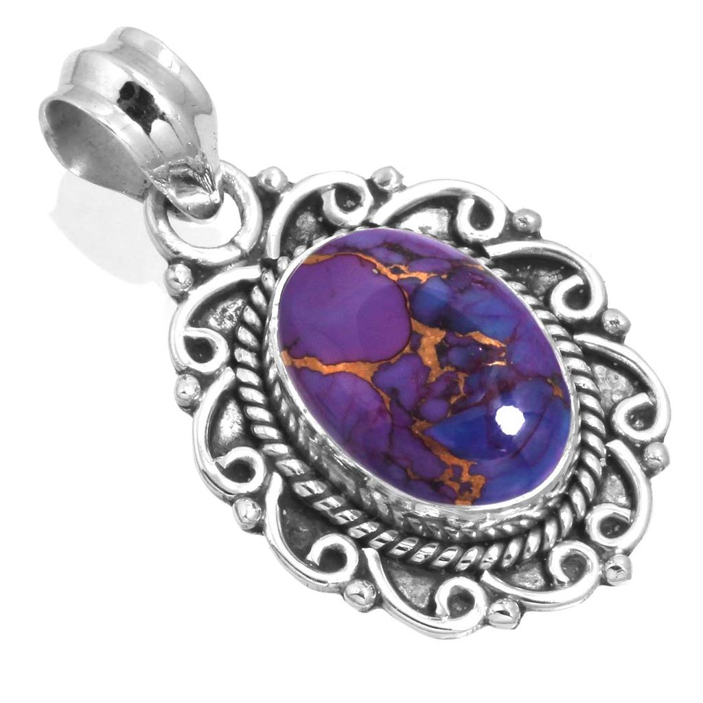 925 Sterling Silver Pendant Women Gemstone Handmade Jewelry Halloween Gift Blue Green Purple Copper Turquoise Pearl Lapis Mother Of Pearl Costume