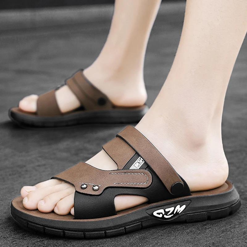 Fashion Fashion Men Sandals 2025 New Summer Casual Leather Walking Sandals Outdoor Antiskid Shoes Classic Breathable Business Sandals