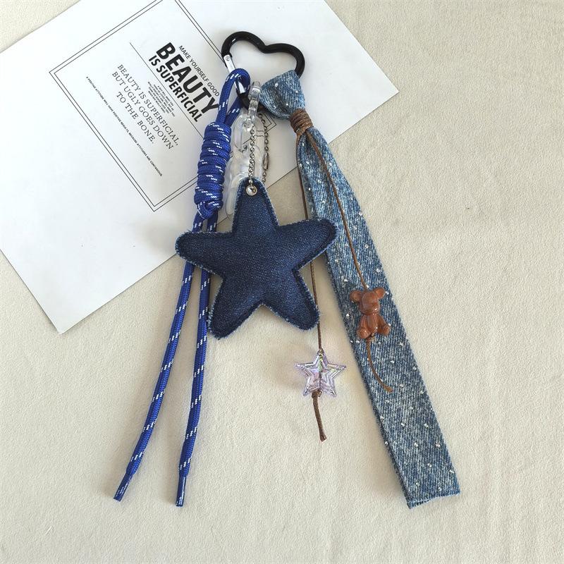 

Creative Denim Style Heart-Shaped Five-Pointed Star Woven Lanyard Keychain Pendant Trendy And Cool Ins-Style Bag Pendant