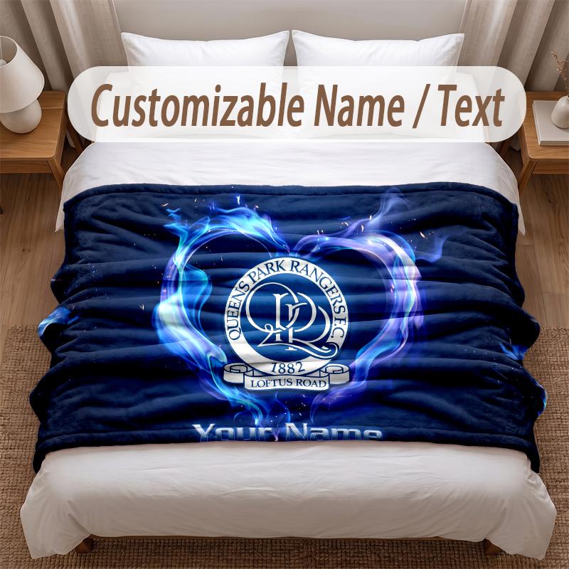 Queens Park Rangers Printed Flannel Blanket Custom Name Text Soft Warm Throw For Bedroom Holiday Gift
