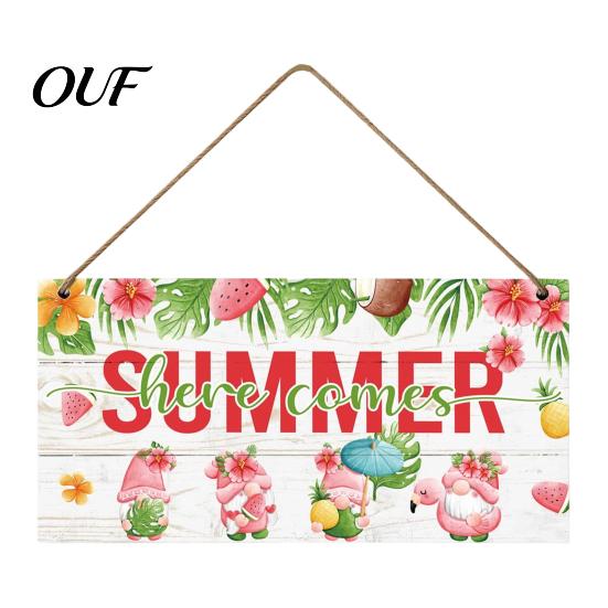 Holiday Decoration for Home Summer Wooden Hanging Sign, Beach Theme Welcome Sign Front Door Decor with Wall Rope, Colorful Hanger Seasonal Farmhouse