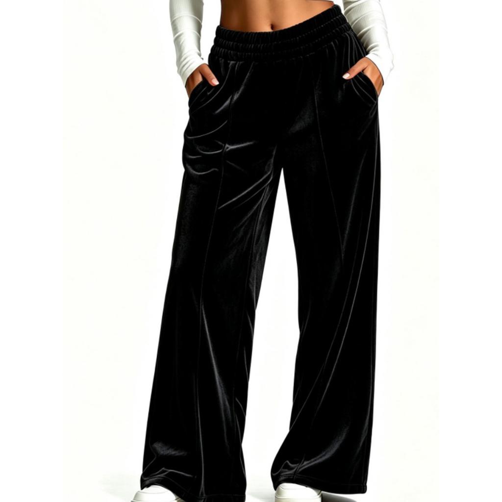 Women's Velvet Wide Leg Pants Casual Drapey Trousers for Fall Winter