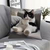 A Single-Sided Printed Black And White Cat Short Plush Pillowcase - 45.01X45.01 Cm Soft Polyester Decorative Pillow Cover with Zipper Closure, Modern
