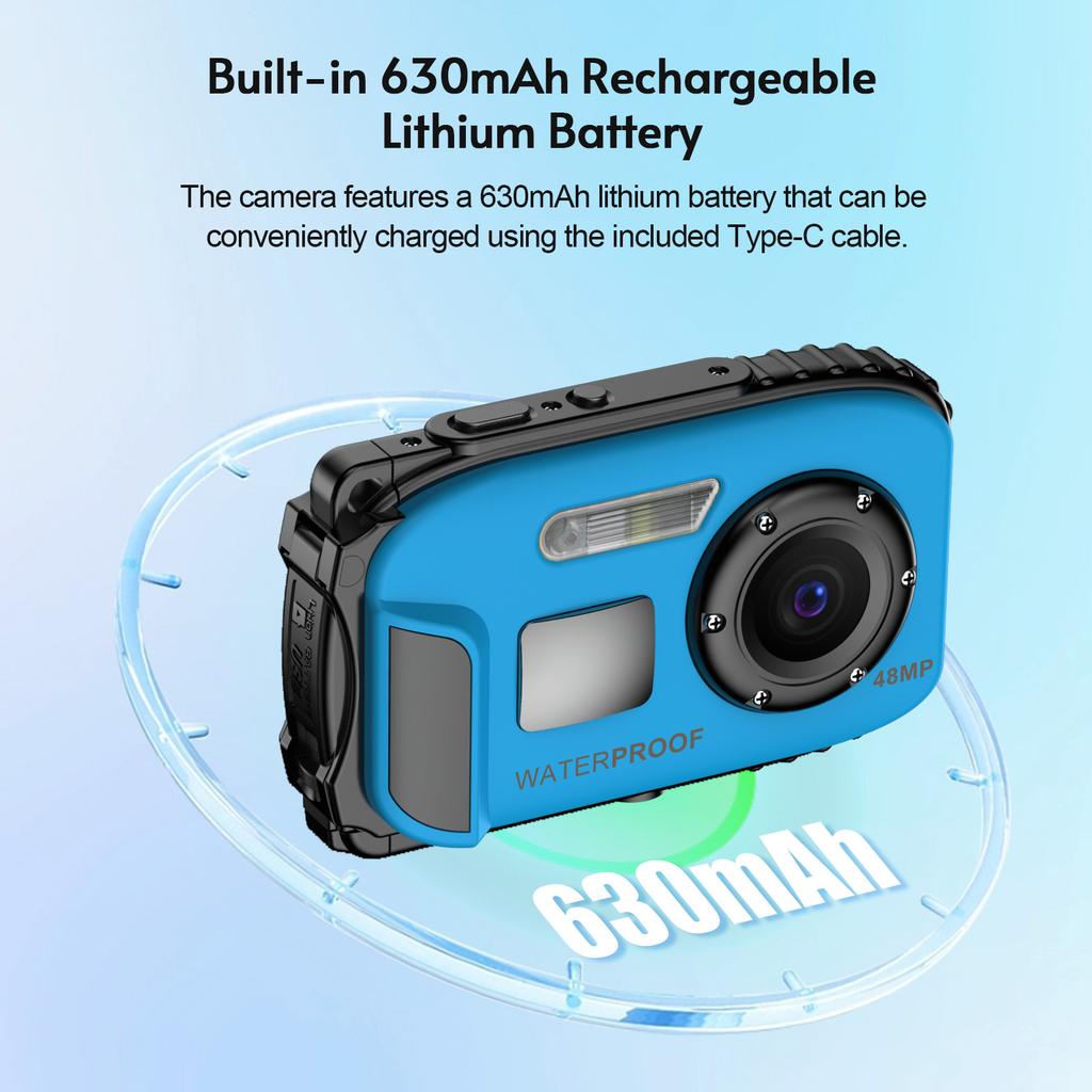 1080P Waterproof Digital Camera 48MP Digital Video Camera 2.4 Inch IPS Screen IP68 5M Body Waterproo