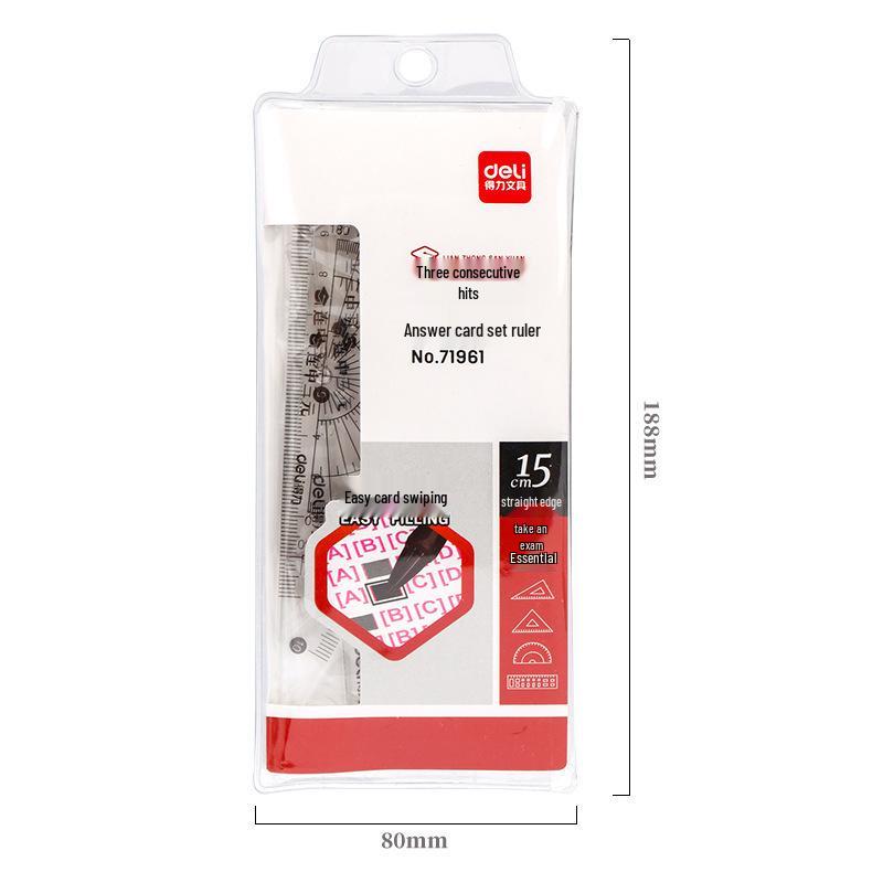 Deli Exam Set: Straight Ruler, Set Square, Protractor, Answer Sheet Cover