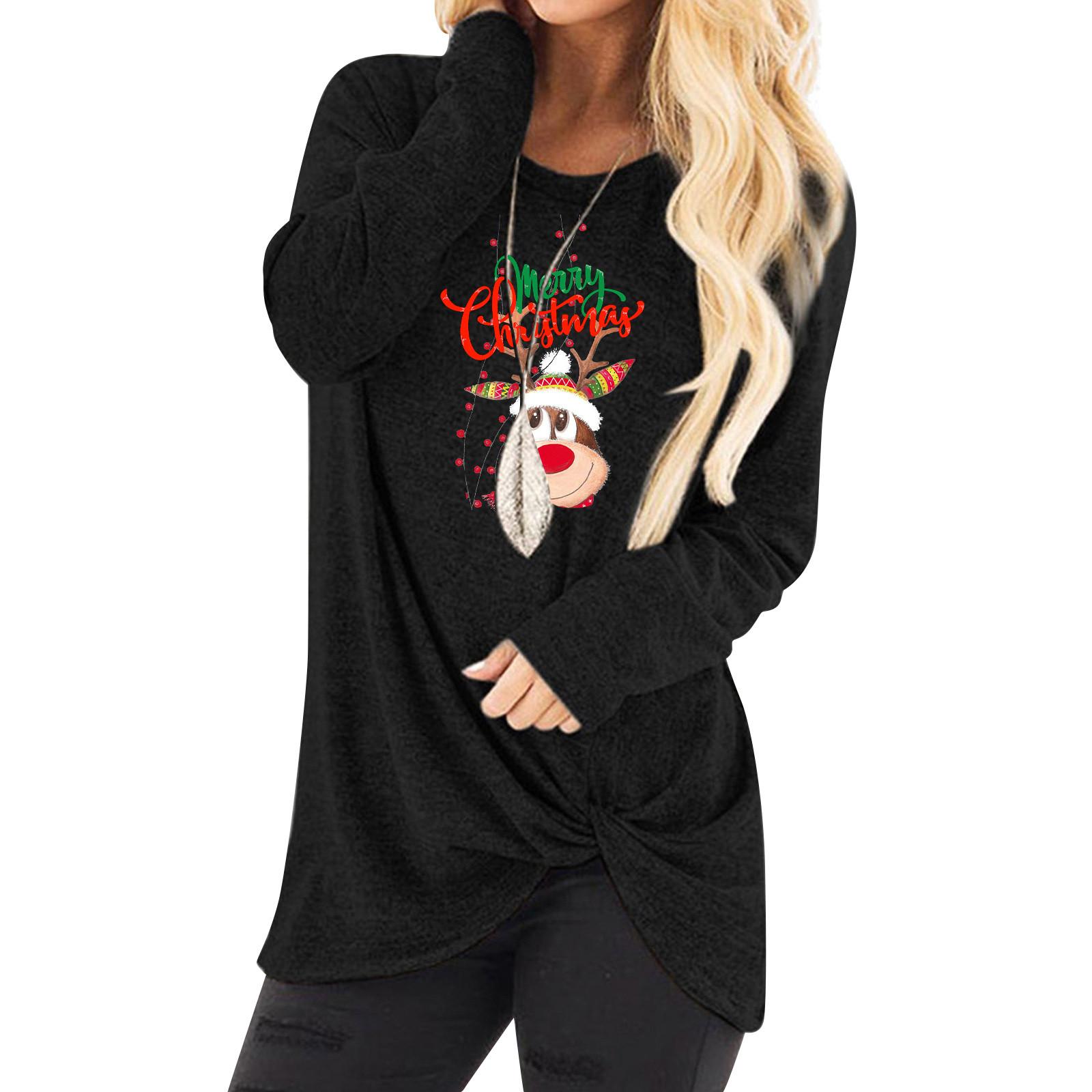 

Женская мода повседневные рождественские пуловеры с длинным рукавом с принтом XXXL чёрный