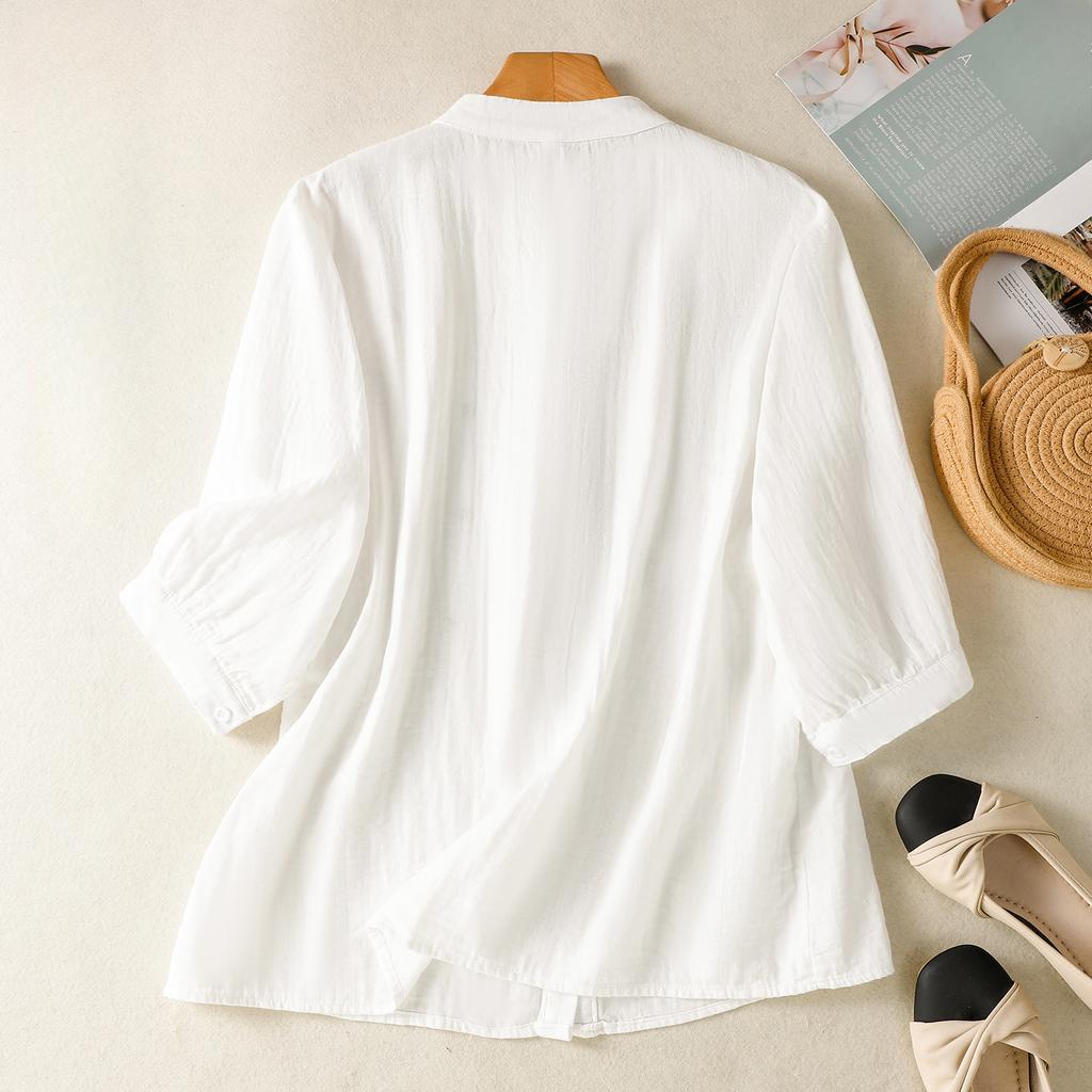 DIMANAF 2025 Plus Size Summer Cotton T-Shirt Women O-Neck Short Sleeve Loose Buttons Tops New Tees