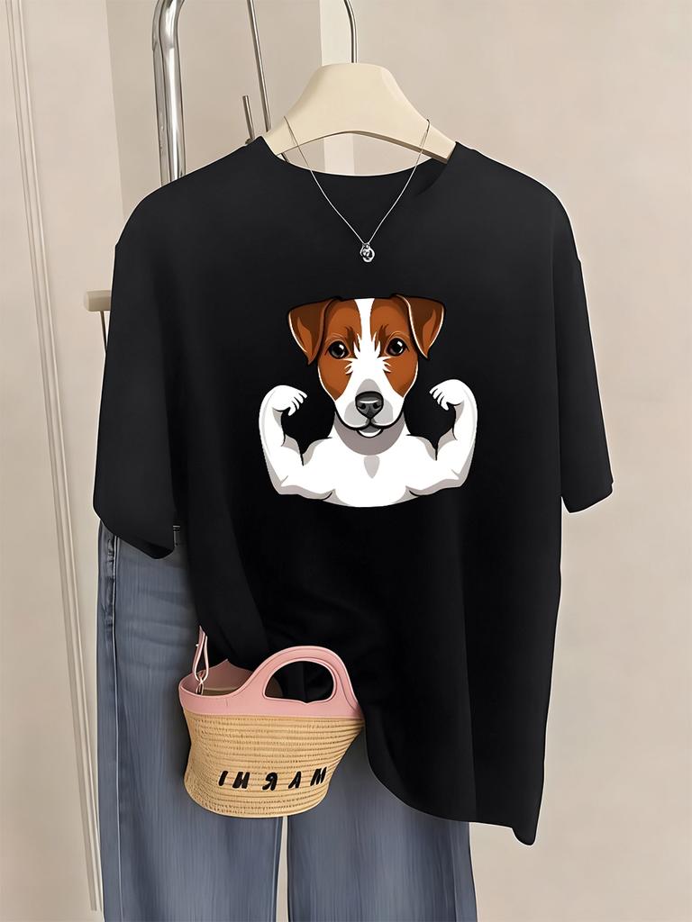 Russell Terrier Puppy Prints T-Shirt Womens Casual Comfortable T Shirts Soft Loose Short Sleeve Tops Summer O-Neck Woman Clothes