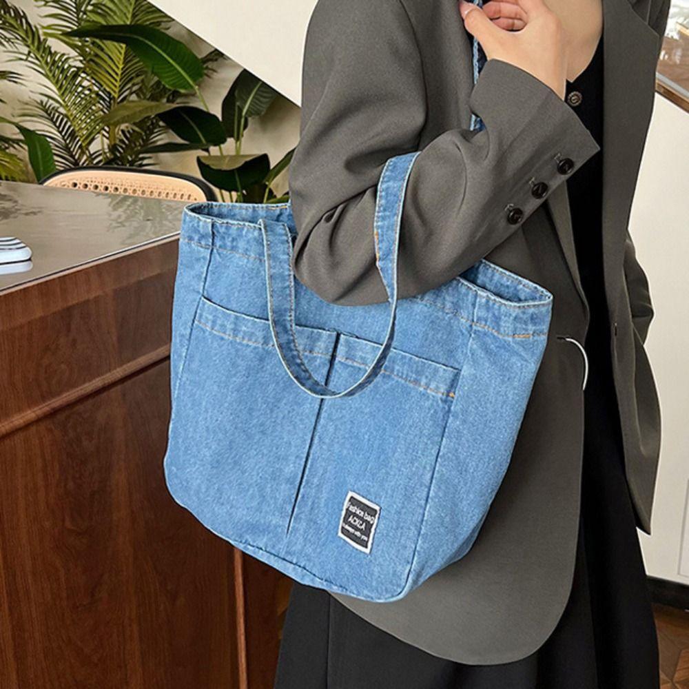 Storage Bag Denim Handbag Oxford Casual Shoulder Bag Vintage Large Capacity Tote Bag  Outdoor