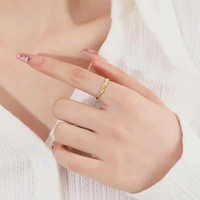 18K Gold Titanium Steel Diamond Zircon Index Finger Ring for Women