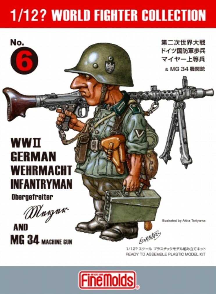 Fine Molds 1/12 World Fighter Collection WWII German Army Infantry Meyer & MG-34 Machine Gun Plastic Model Kit, Unpainted, FT06