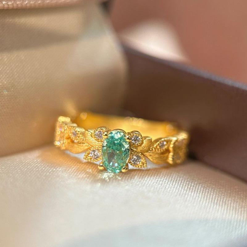 Mint Green Wheat Ear Women s Gold Ring - Brushed Luxury Ancient Style Versatile. Adjustable Opening