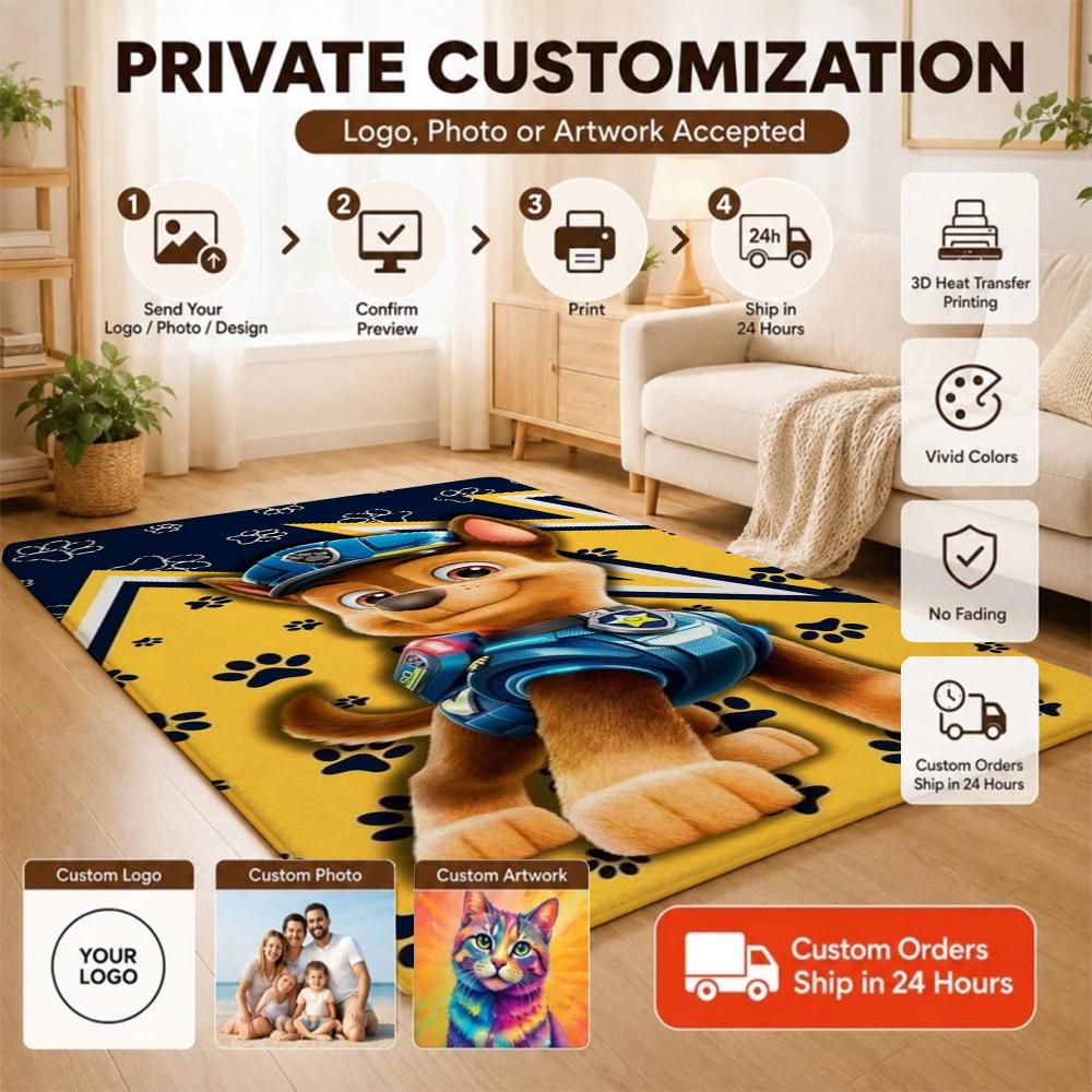 Paw Patrol Police Pup Rectangular Rug Soft Texture Nonslip Carpet For Bedroom Door Living Room Area Home Decor New Year Gift