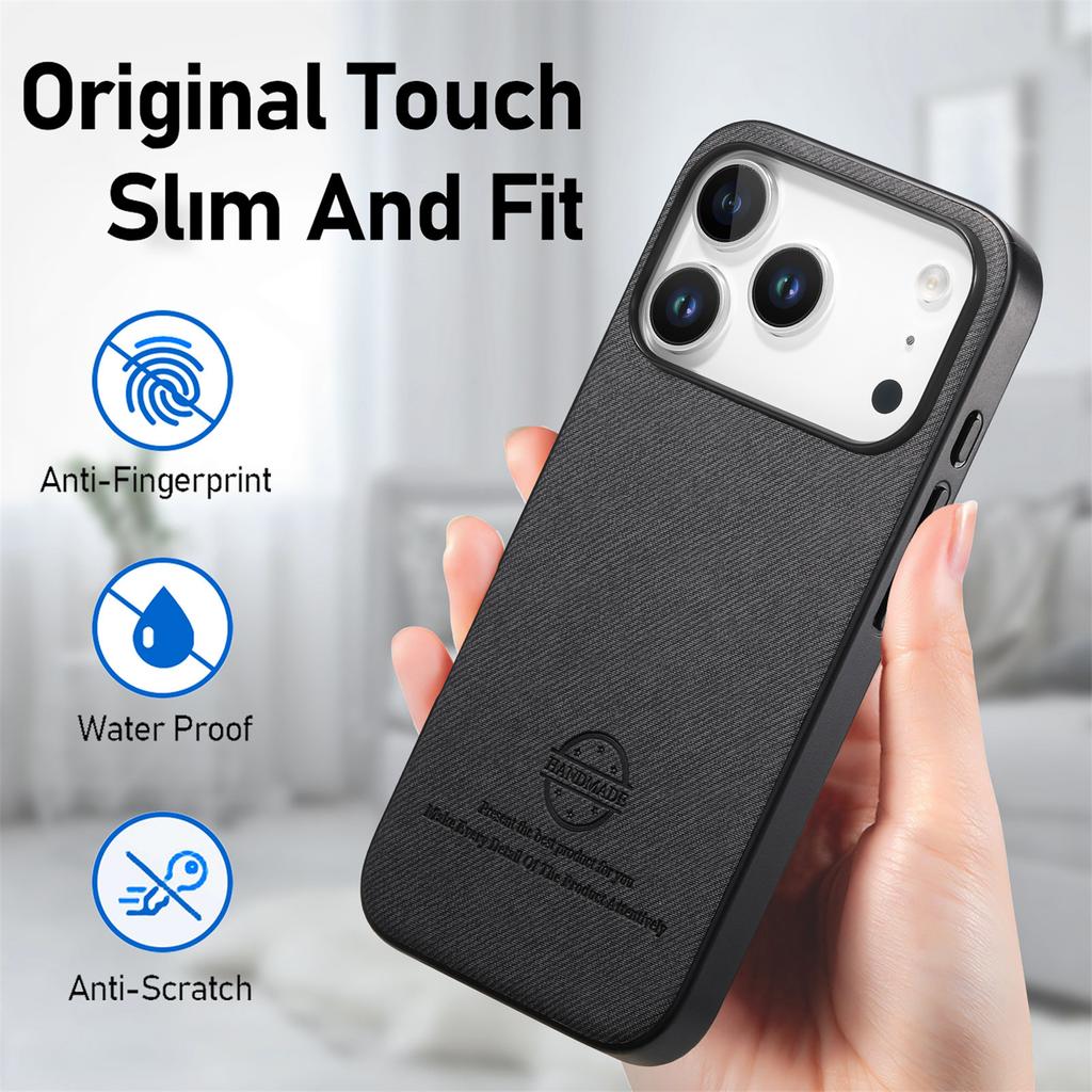 Kožený zadní kryt na telefon pro iPhone 17 Pro s textilní texturou