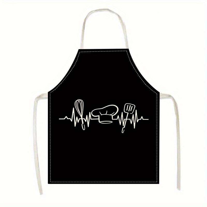 1pcs Chef Apron Linen Kitchen Cooking Baking Gift For Chef Cook Heartbeat Print Black White Utensils Hat Professional Culinary 38X47cm(15X19in)