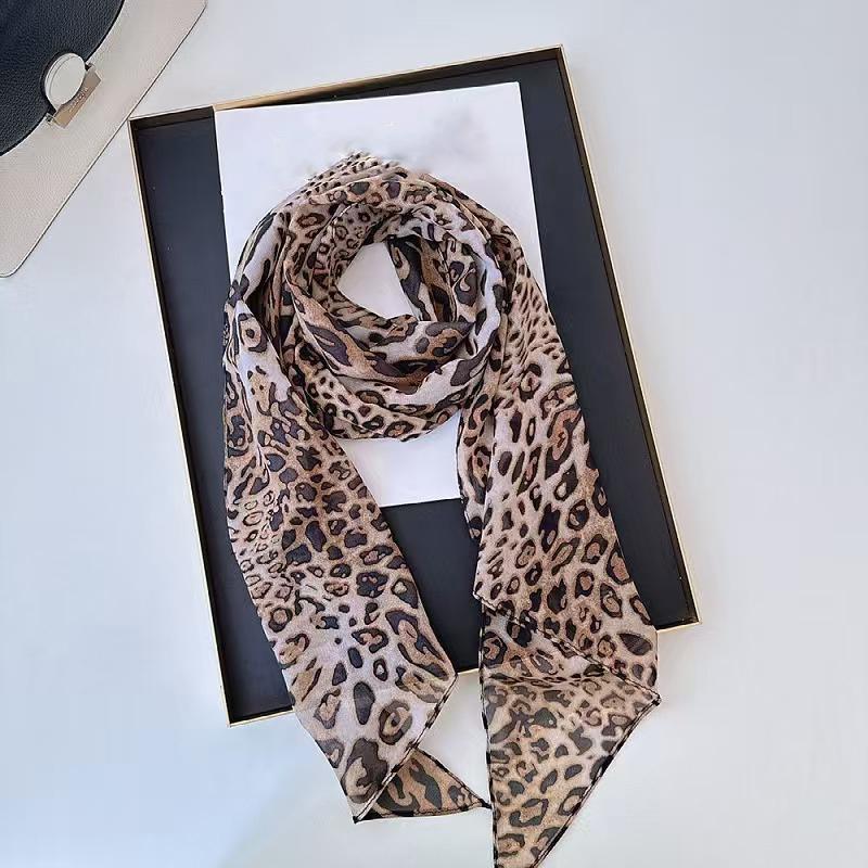 

Sexy Leopard Polka Dot Silk Scarf Shawl Women Leopard Silk Scarf Turban Long Wrap Beach Travel Outdoor Accessories 24X180CM