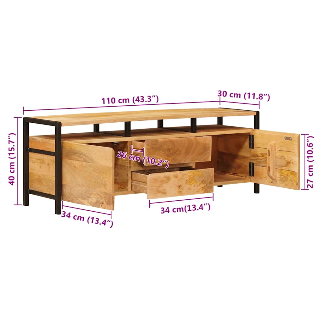 Storage Cabinet In Brown 110 X 30 X 40 Cm Solid Mango Wood