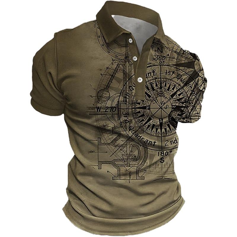 Polo à manches courtes imprimé boussole nautique pour homme T-shirt graphique décontracté