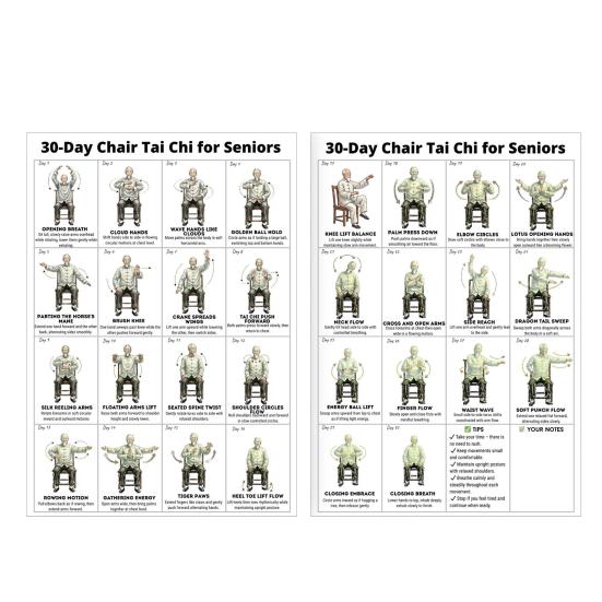 

2Pcs Chair Tai Chi Workout Chart 30 Days Beginners Seniors Seated Exercise Poster Canvas Wall Art Home Gym Living Room Decoration Sets