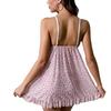 Summer Pink Pajama Sexy Dress Floral Printed Lace for Women Home V-neck with Strap Camisole Nightdress