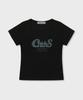 CHICKS Check Pattern Typo Crop Slim Fit Short Sleeve T-Shirt Black