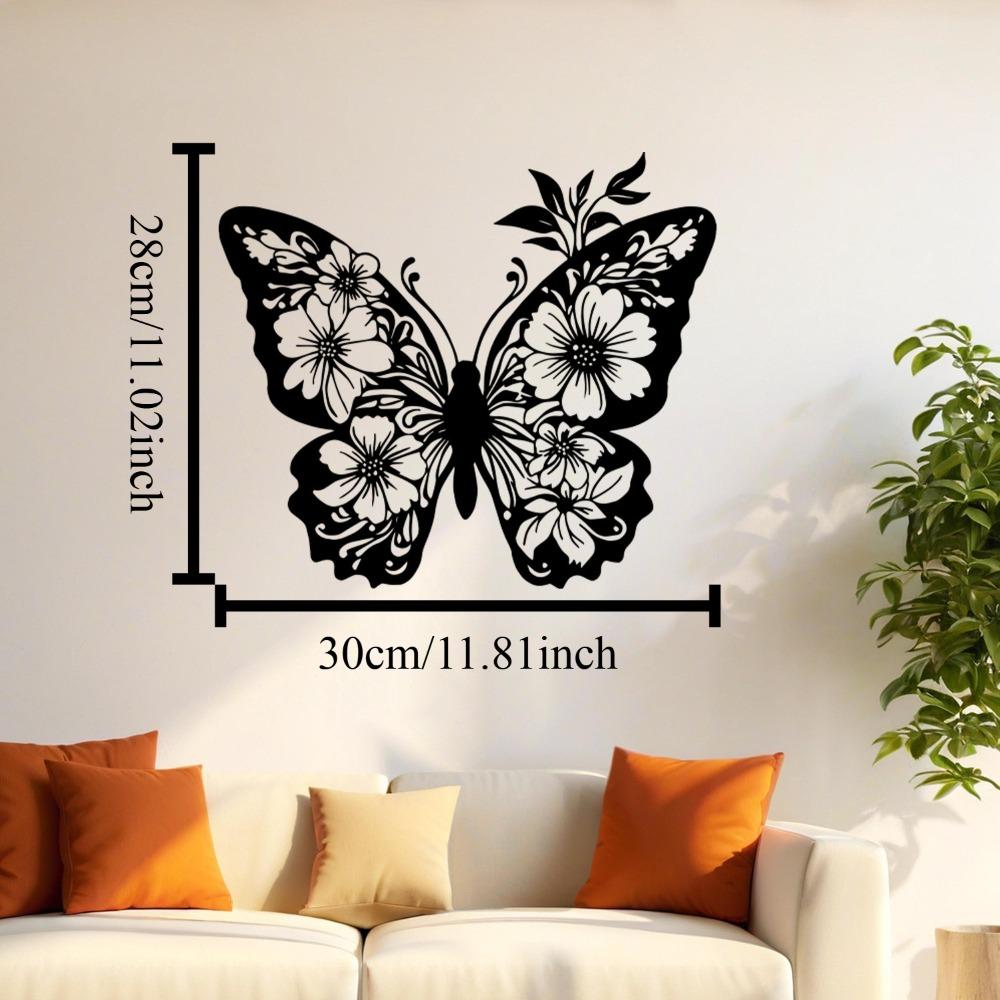 Butterfly Metal Wall Art Decor, Floral Horizontal Iron Hanging for Living Room Garden, Butterfly Flower Design, Christmas Mother Day Housewarming Gift
