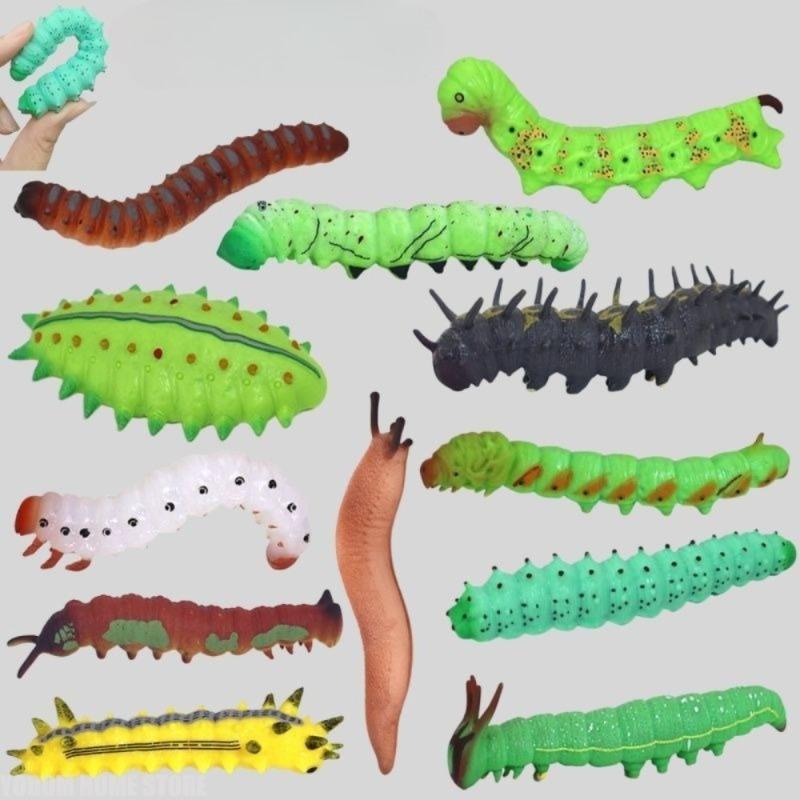 Large Soft Silicone Simulation Green Caterpillar Silkworm Model Tricky Scary Toy Early Education Cognition Decor Prop