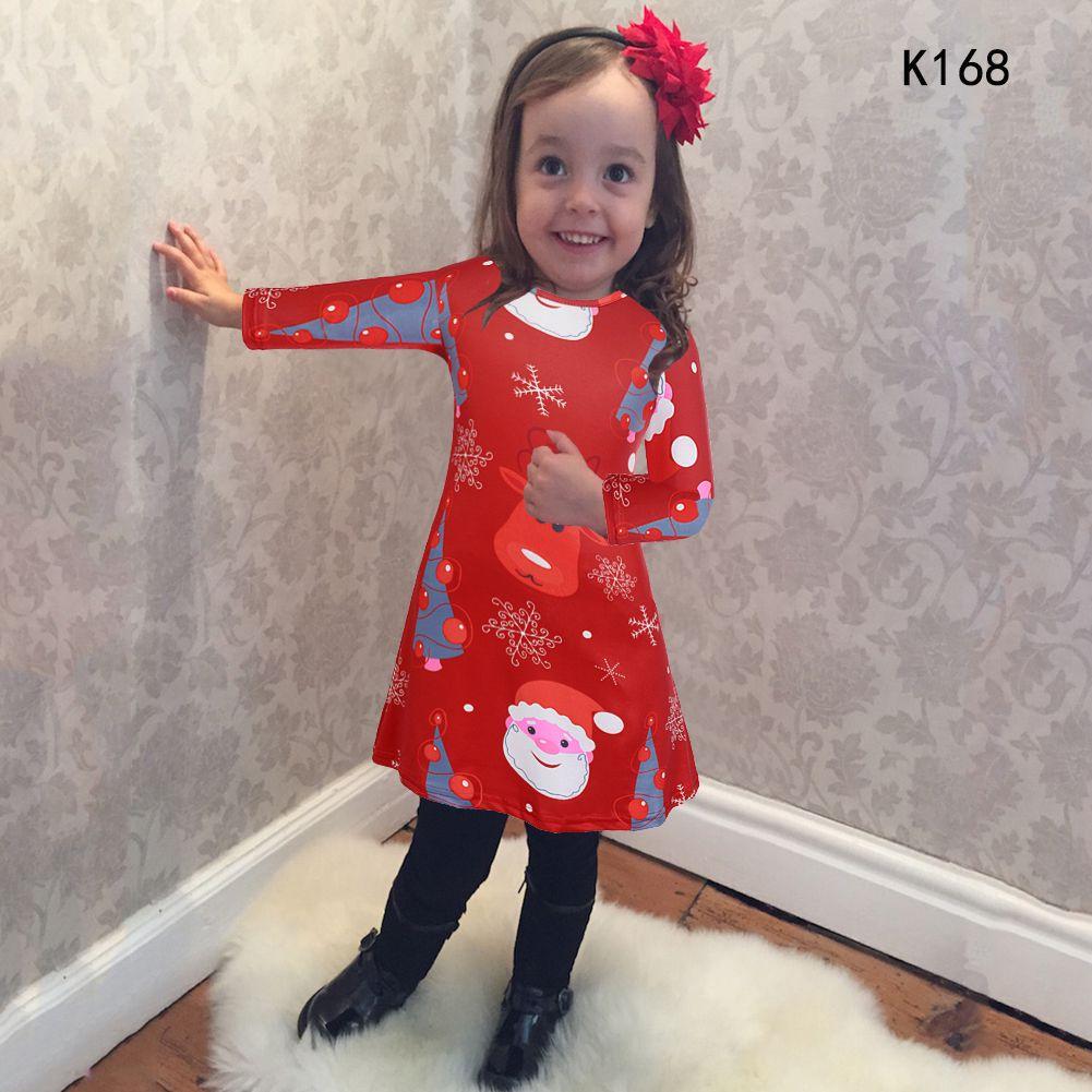 Christmas Kids Dress Girl Santa Claus Elk Long Sleeve Party Birthday Gift