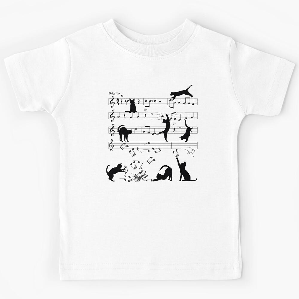 Cat Playing Clef Notes Piano Music Funny Musical Cats Cute Gift Kids T-Shirt 130