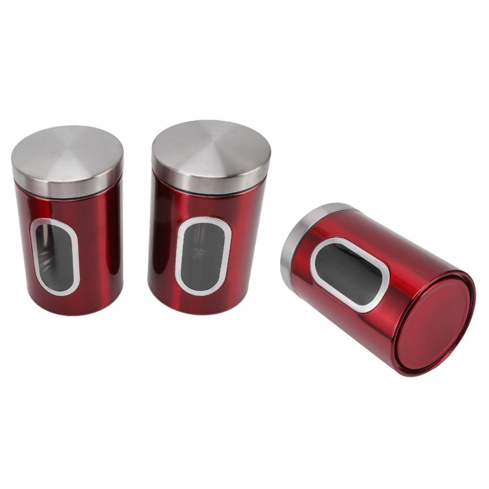 3PCS Set Reusable Food Storage Jars Transparent Windows Colorful Stainless Steel Containers Durable Food Containers Home Kitchen