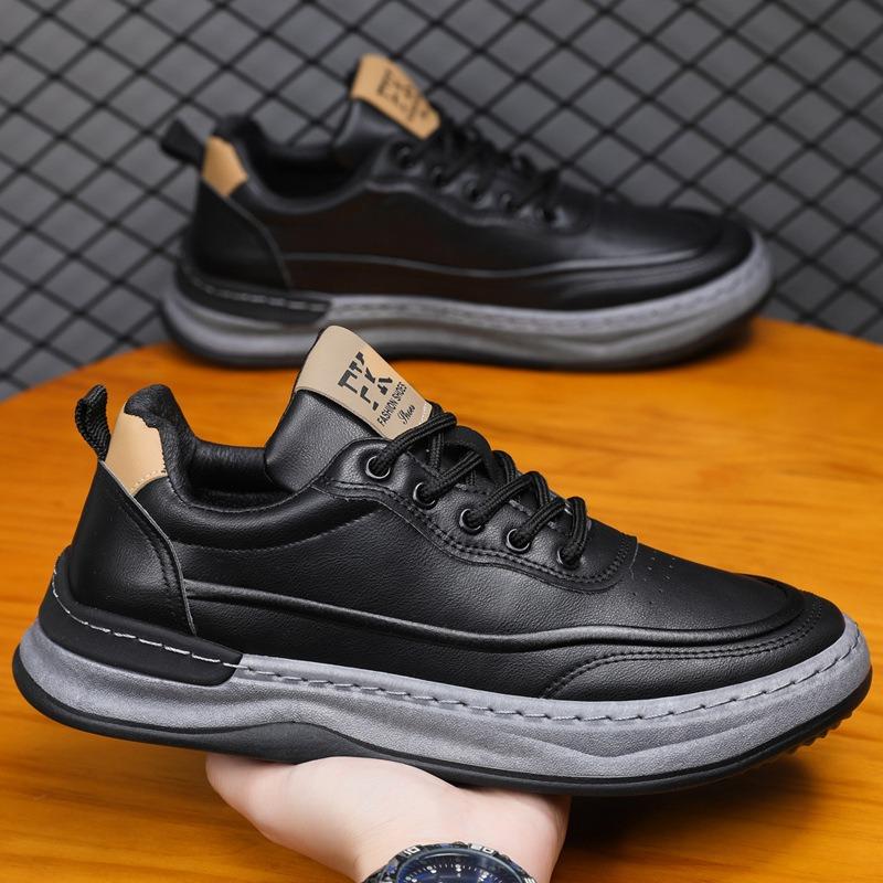 Men's Casual Shoes New Casual Leather Shoes Fashion Versatile Thick-soled Breathable Soft-soled Lace-up Round Head Work Shoes Men's Shoes