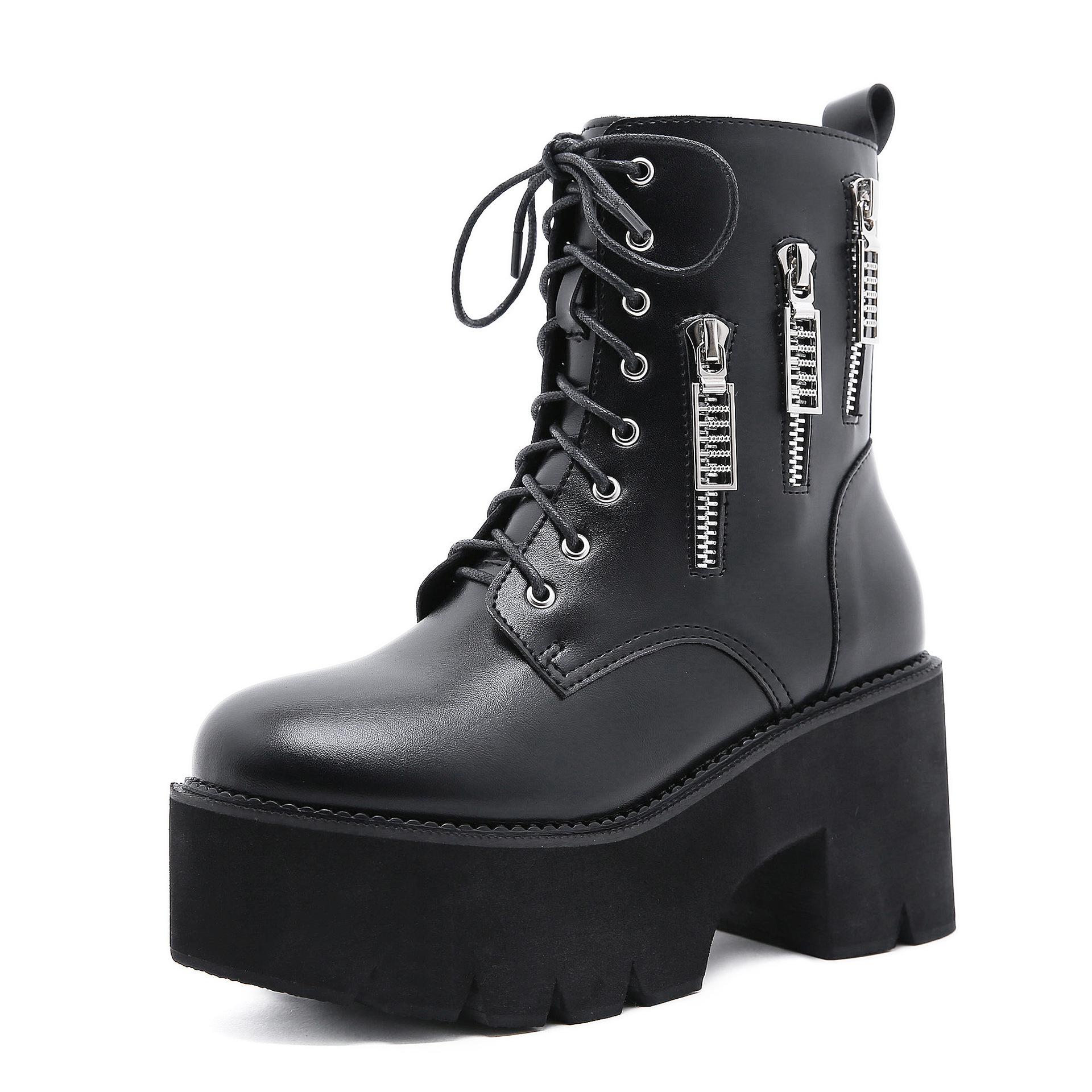 

Ботинки Мартина платформа увеличение мода показ сцена двойная боковая молния со стразами удобная женская обувь 43 чёрный